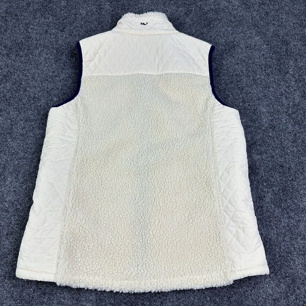 Vineyard Vine Vest Womens XS Ivory Blue Quilted Deep Pile Sherpa Casual Outdoor - Picture 7 of 8